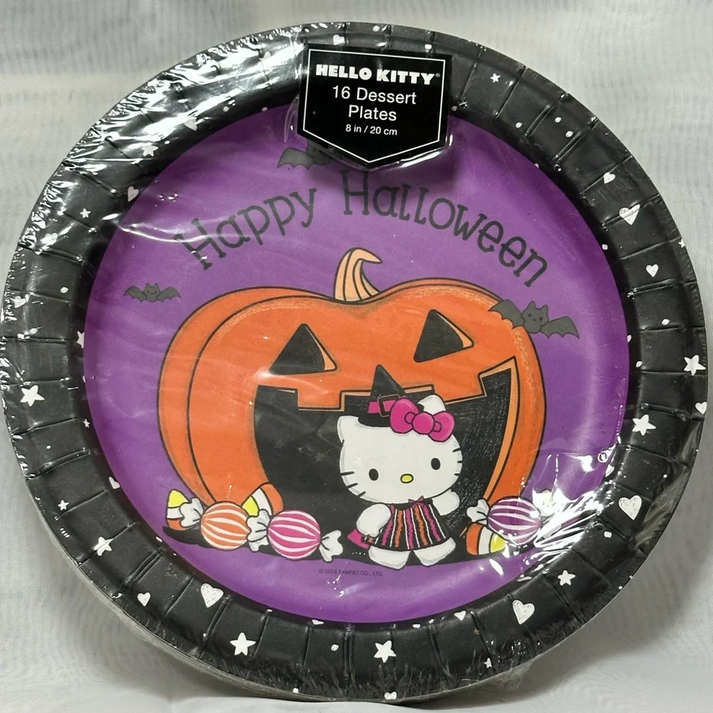 Hello Kitty Halloween 16 Dessert Plates - Purple and Orange